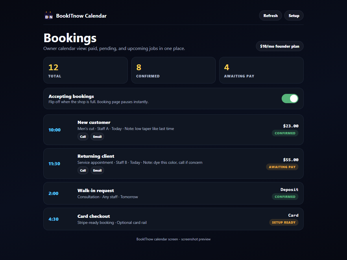 BookITnow calendar screenshot
