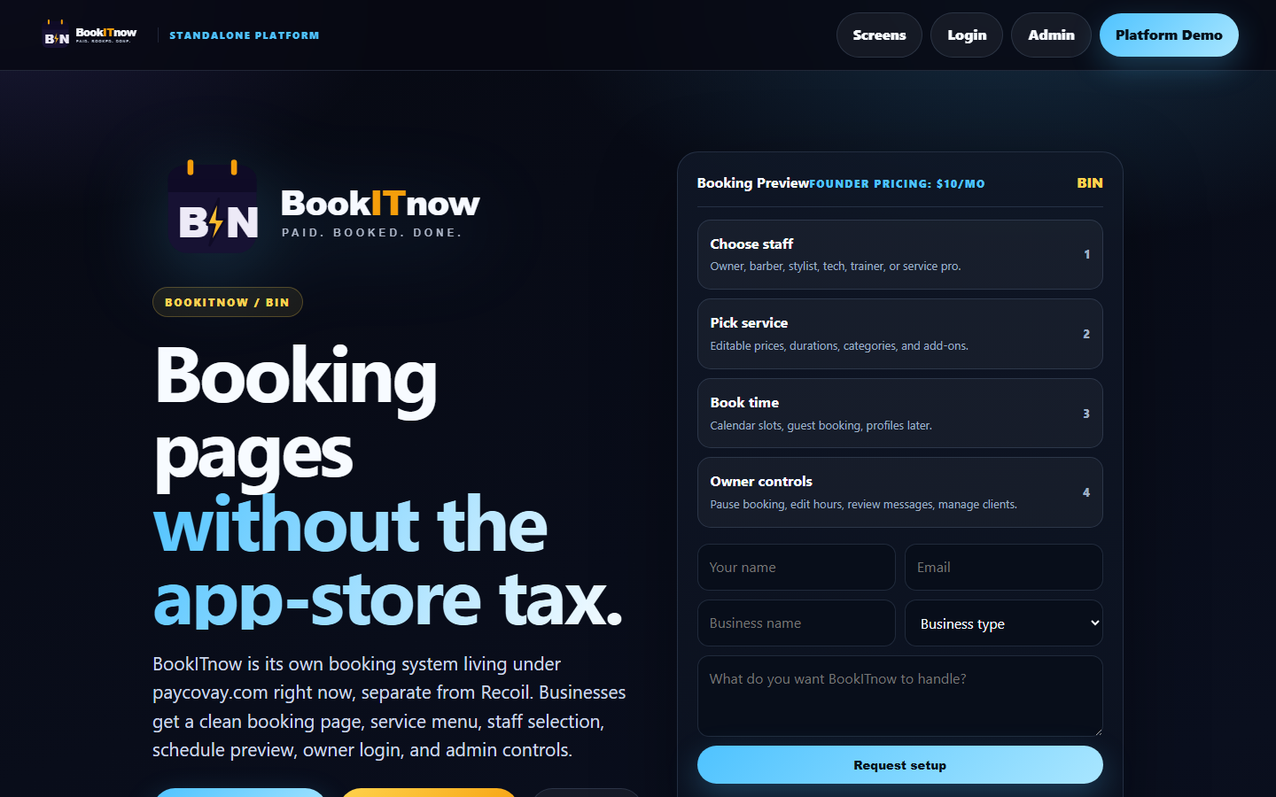 BookITnow landing screenshot